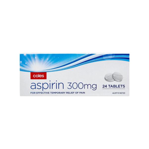 COLES ASPIRIN TABLETS 300MG 24 PACK