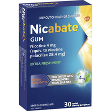 Nicabate Quit Smoking Chewing Gum Extra Strength 4mg Nicotine 30 Pack