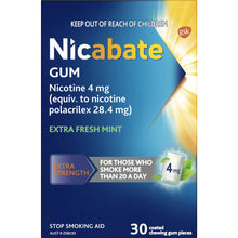 Nicabate Quit Smoking Chewing Gum Extra Strength 4mg Nicotine 30 Pack