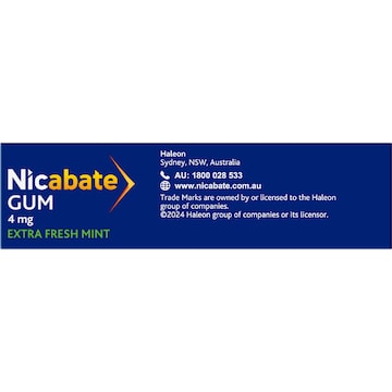 Nicabate Quit Smoking Chewing Gum Extra Strength 4mg Nicotine 30 pack