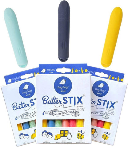 Jaq Jaq Bird ButterStix Zero Dust Chalk 12pc Assorted Colours with Holder Stationary Art and craft for kids 3yrs+