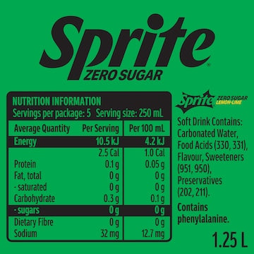 Sprite Zero Sugar Lemonade Soft Drink Bottle 1.25L