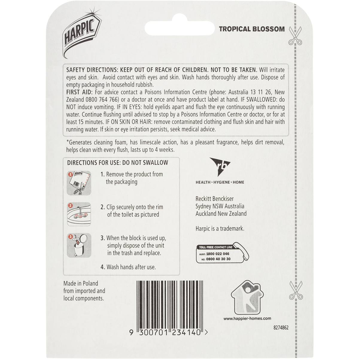 Harpic Fresh Power Tropical Blossom Toilet Cleaner Block 1 Pack