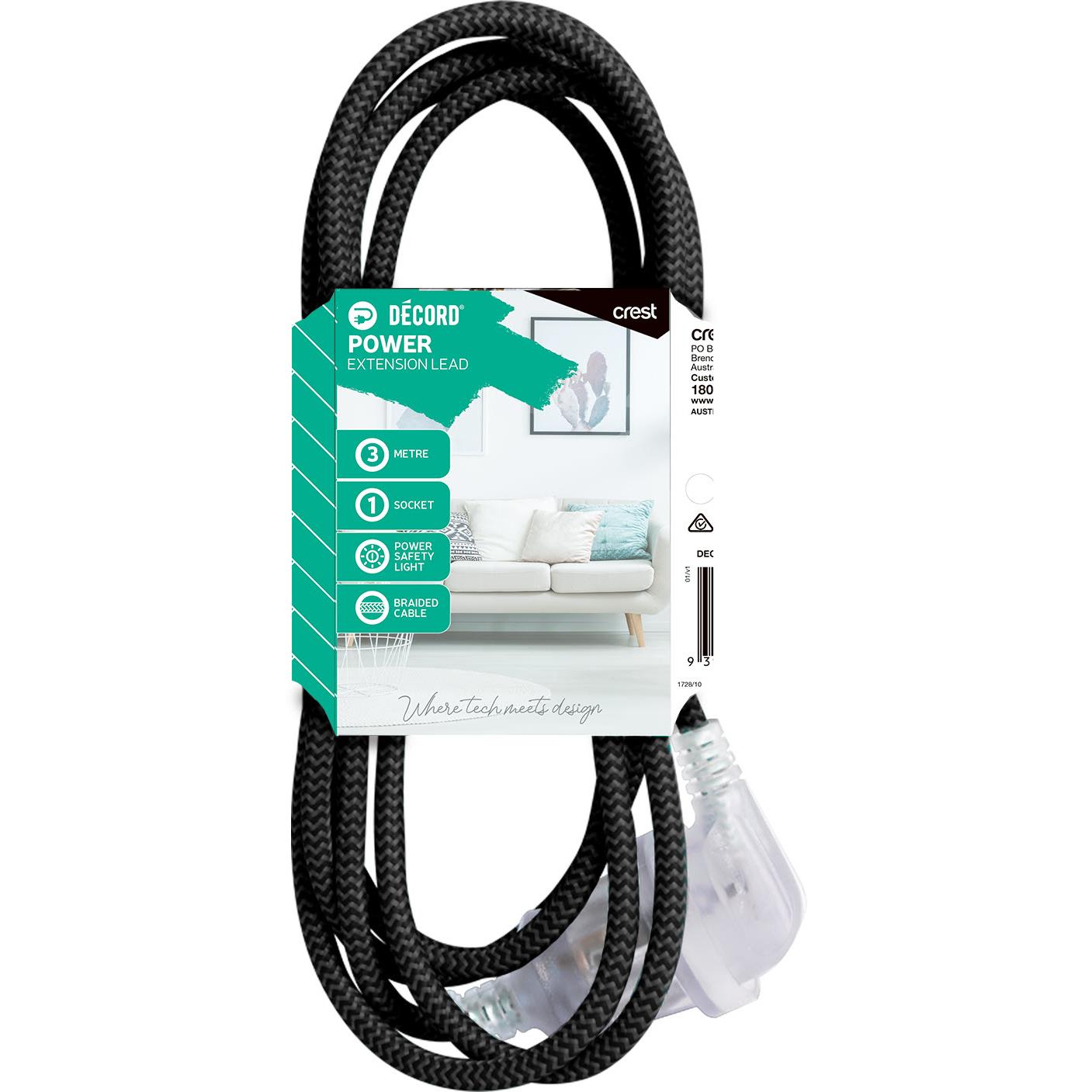 Decord Braided Extension Lead 3m (Black)