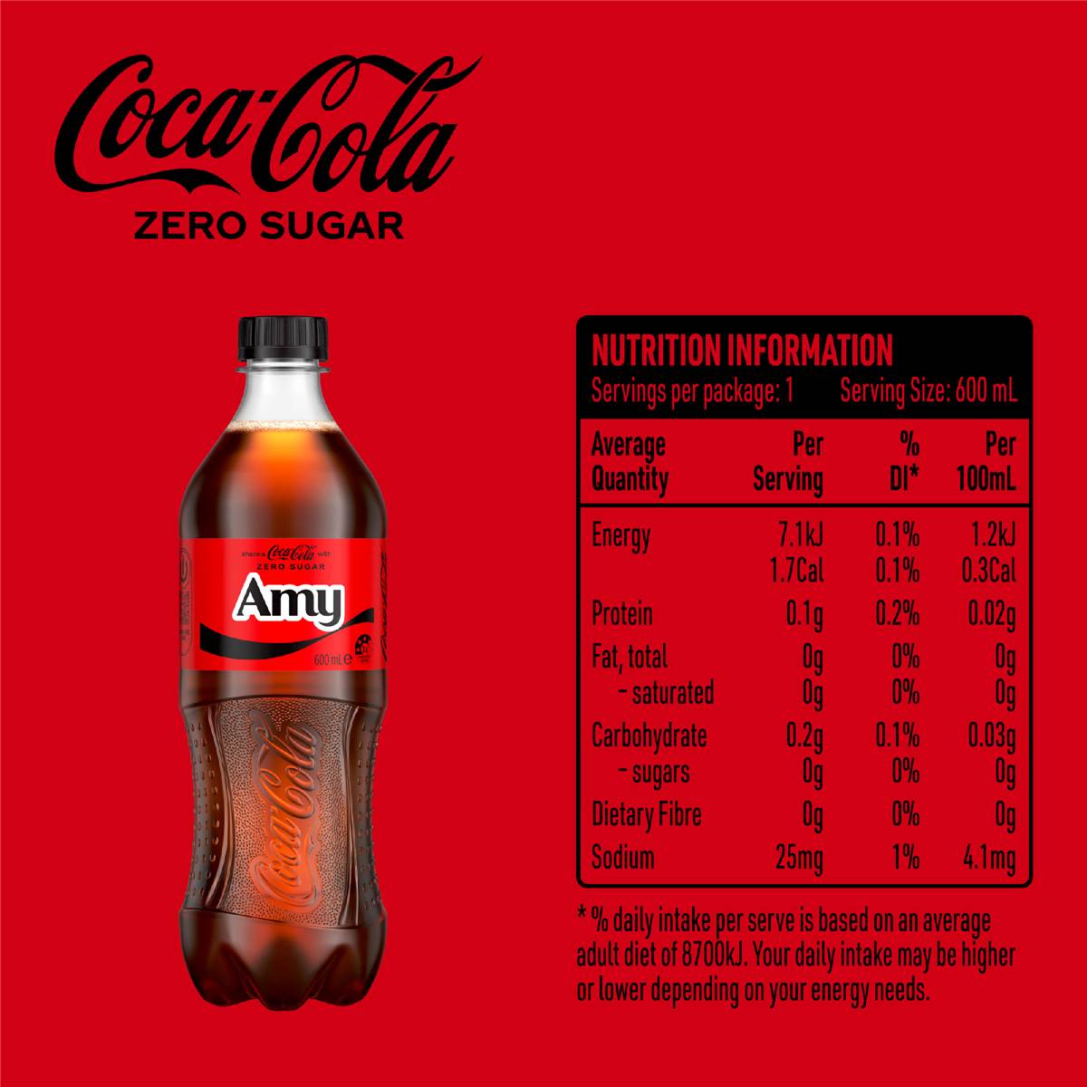 Coca-Cola Zero Sugar Soft Drink Bottle 600mL