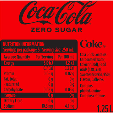 Coca-Cola Zero Sugar Soft Drink Bottle 1.25L