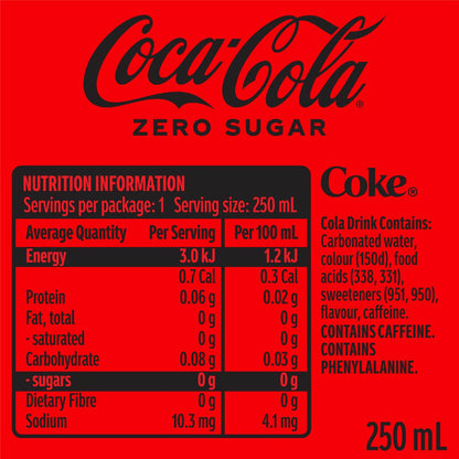 Coca-Cola Zero Sugar Soft Drink Mini Can 250mL