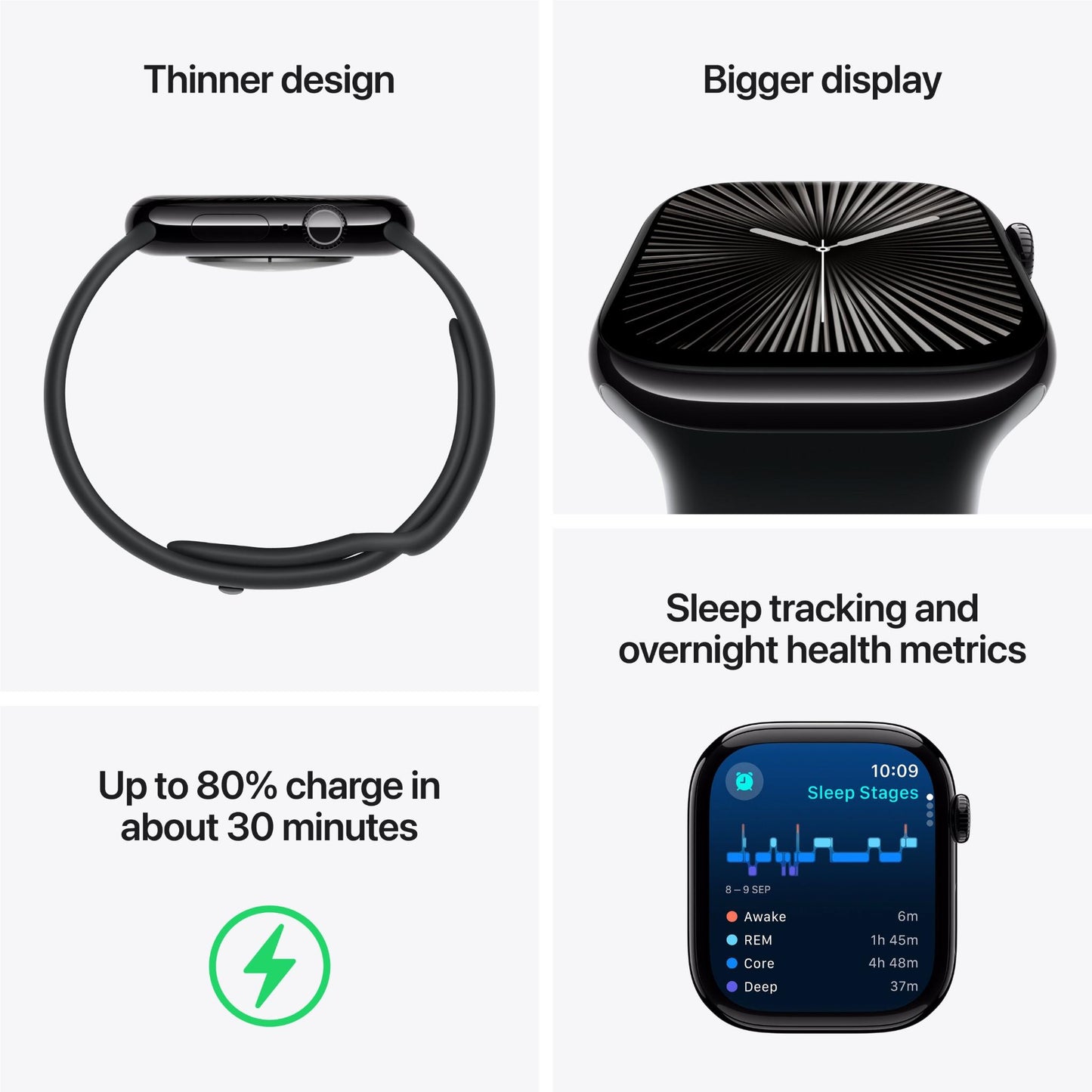 Apple Watch Series 10 46mm Jet Black Aluminium Case GPS Sport Band (S/M) [Black]