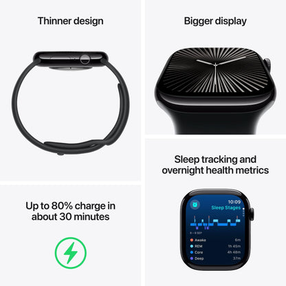 Apple Watch Series 10 46mm Jet Black Aluminium Case GPS Sport Band (S/M) [Black]