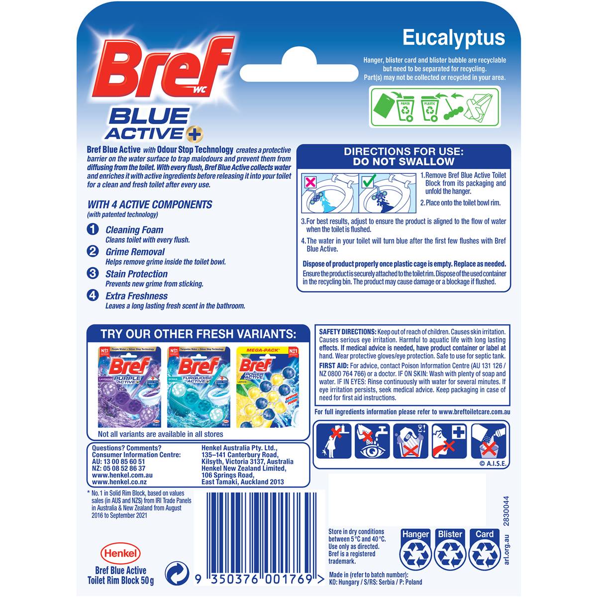 Bref Blue Active Eucalyptus Toilet Cleaner Block 50g