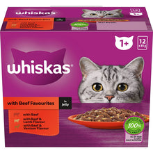 Whiskas Adult 1 + Years Wet Cat Food Beef Favourites In Jelly 85g x 12 pack