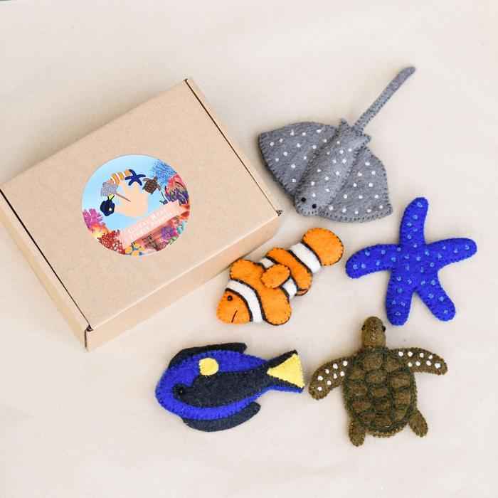 Tara Treasures Felt Australia Under the Sea Finger Puppet and Book Set Pretend and Imaginative Play Felt Animals Best Seller 3yrs+