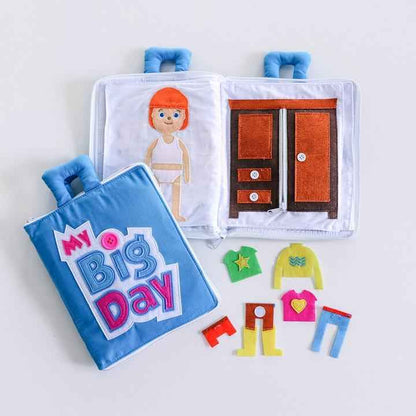 My Big Day Fabric Activity Book Blue Cover by Curious Columbus Kids Travel Toys Interactive Book Best Seller
