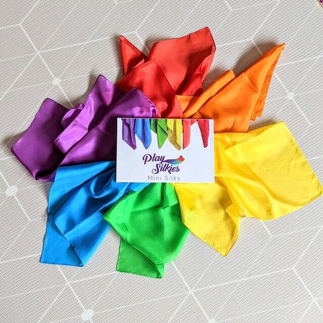 Play Silks by Play Silkies Australia Mini Silks Set of 6 45x45cm 100% Silk Natural Waldorf Toys Imaginative & creative Play open ended Baby Toddler Toys Best Seller 12m+