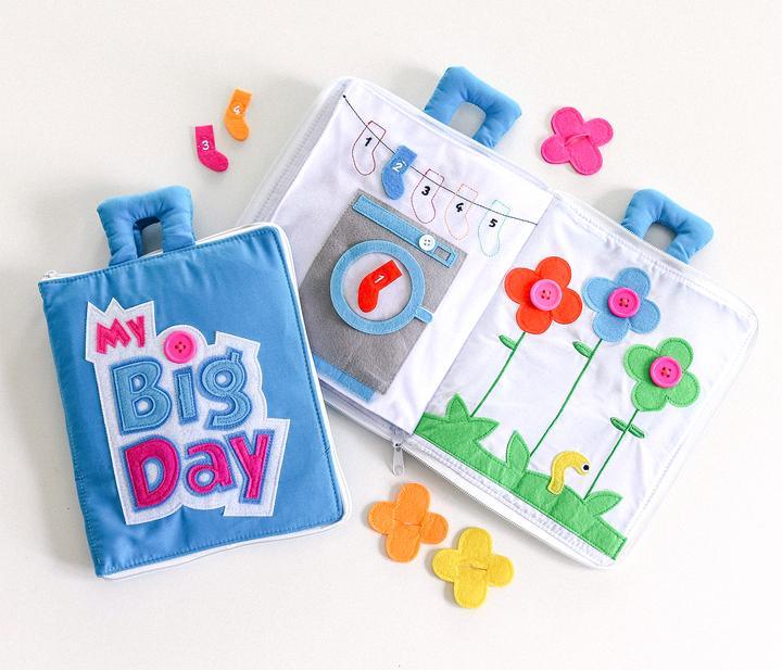 My Big Day Fabric Activity Book Blue Cover by Curious Columbus Kids Travel Toys Interactive Book Best Seller