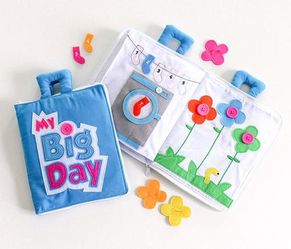 My Big Day Fabric Activity Book Blue Cover by Curious Columbus Kids Travel Toys Interactive Book Best Seller