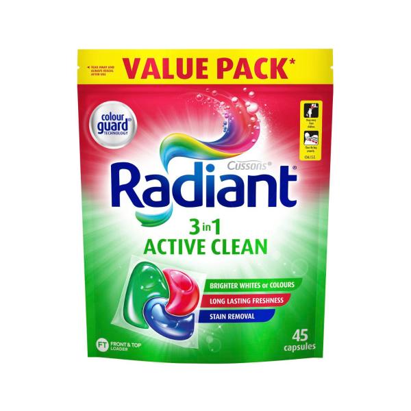 RADIANT LAUNDRY CAPSULES ACTIVE CLEAN 45PK
