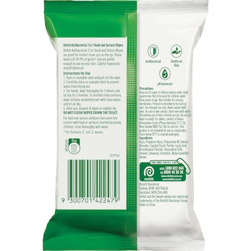 Dettol 2 In 1 H&s & Surfaces Antibacterial Wipes 15 pack