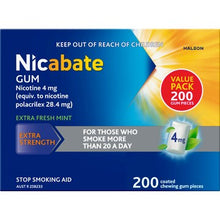 Nicabate Quit Smoking Chewing Gum Extra Strength 4mg Nicotine 200 pack