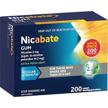 Nicabate Quit Smoking Chewing Gum Regular Strength 2mg Nicotine 200 pack