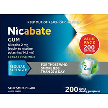 Nicabate Quit Smoking Chewing Gum Regular Strength 2mg Nicotine 200 pack