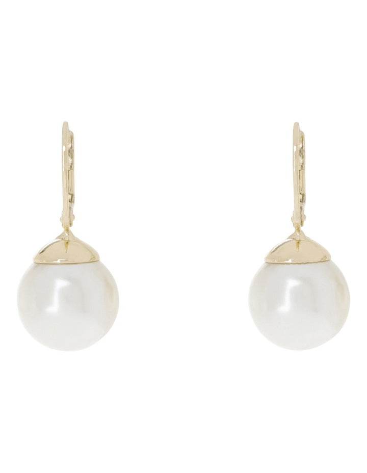 French Hook Faux Pearl Gold Earrings
