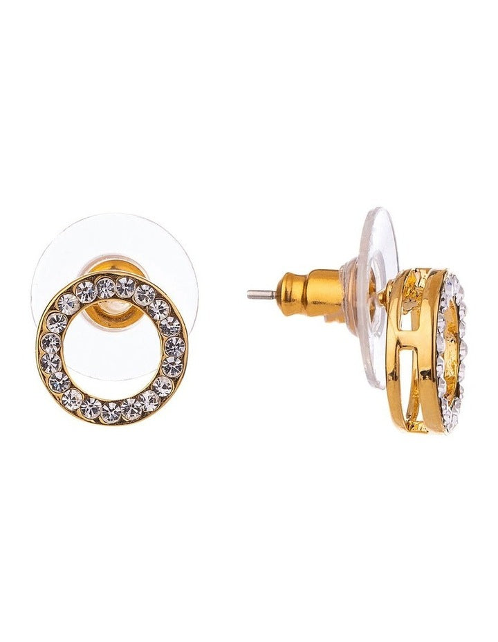 Cubic Zirconia Gold Circle Earrings