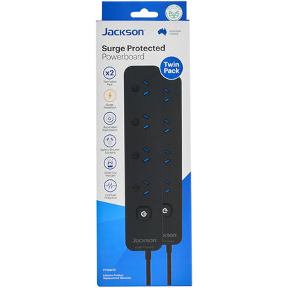 Jackson Surge Protected Board w/ 4 x Power Socket Outlets (Value Twin Pack)