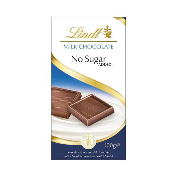LINDT NO SUGAR ADDED MILK CHOCOLATE BLOCK 100G