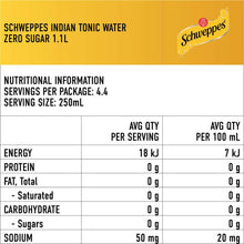 Schweppes Zero Sugar Classic Mixers Indian Tonic Water Bottle 1.1l