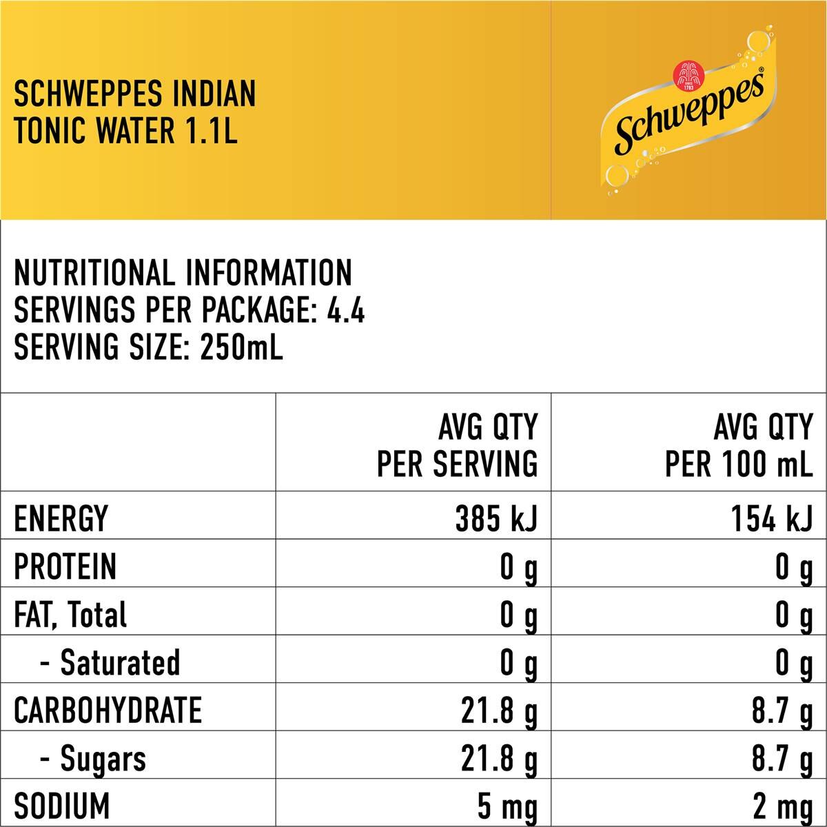 Schweppes Indian Tonic Water Classic Mixers Bottle 1.1l