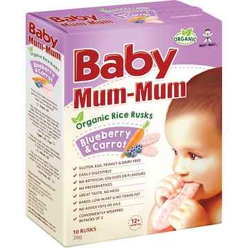 Baby Mum-Mum Organiic Rice Rusks Blueberry & Carrot 18 pack