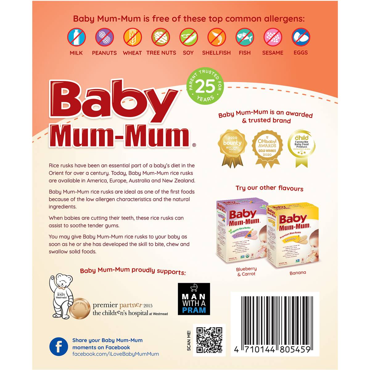 Baby Mum-Mum Organic Rice Rusk Sweet Potato & Carrot 36g x 18 pack