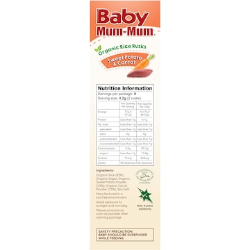 Baby Mum-Mum Organic Rice Rusk Sweet Potato & Carrot 36g x 18 pack