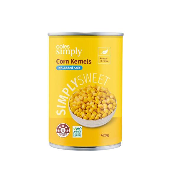 COLES SIMPLY CORN KERNELS NO ADDED SALT 420G