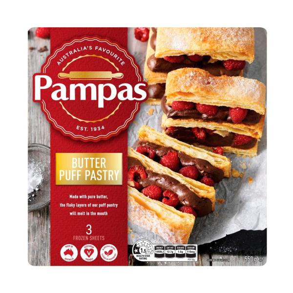 PAMPAS FROZEN BUTTER PUFF PASTRY 3 SHEETS 550G