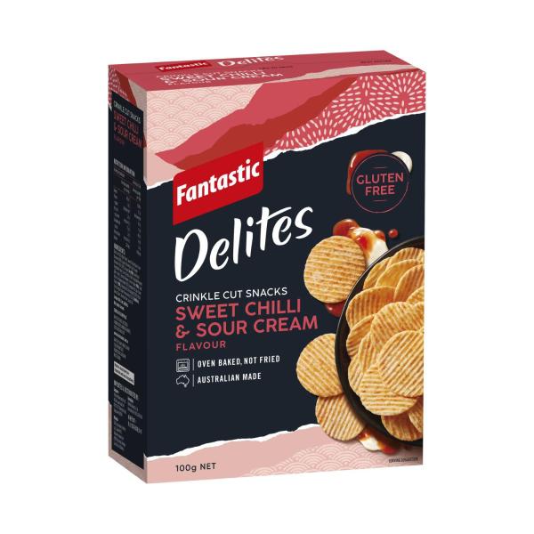 FANTASTIC DELITES RICE SNACKS:SWEET CHILLI SOUR CREAM:.:100 GRAM