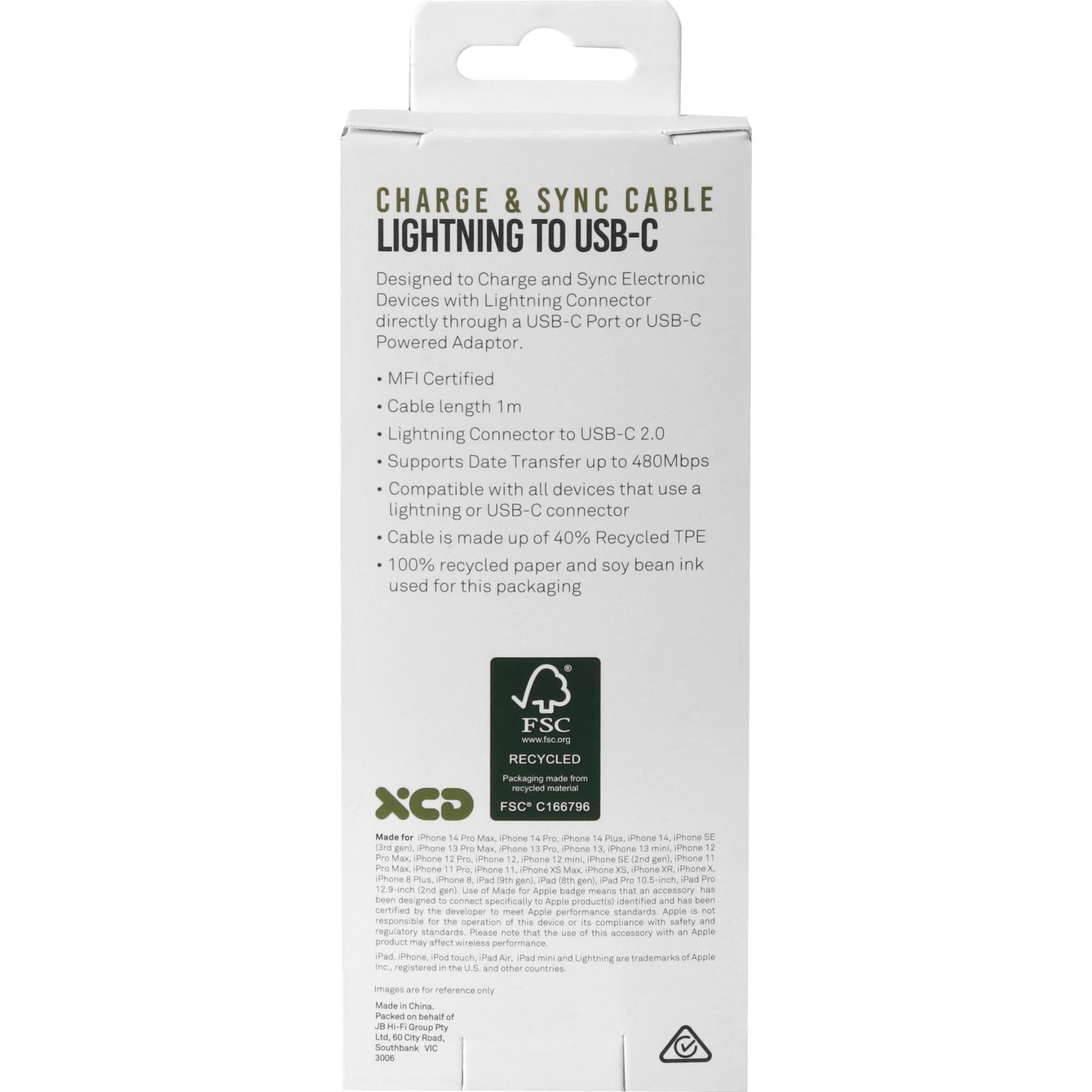 XCD Lightning to USB-C Cable 1m