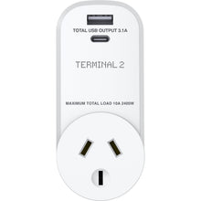 Terminal 2 Outbound Travel Adaptor with USB-A and USB-C Ports Europe