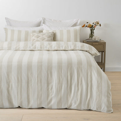 Stripe Linen Cotton Quilt Cover Set - Queen Bed, Natural