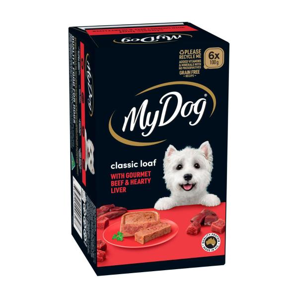 MY DOG WET DOG FOOD CLASSIC LOAF WITH GOURMET BEEF & HEARTY LIVER 6X100G TRAYS