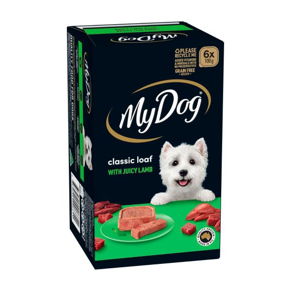 MY DOG ADULT WET DOG FOOD CLASSIC LOAF WITH JUICY LAMB 6X100G TRAYS
