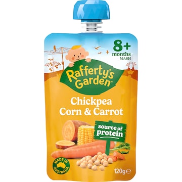Rafferty's Garden Baby Food Pouch Chickpea Corn & Carrot Protein 8+ Months 120g