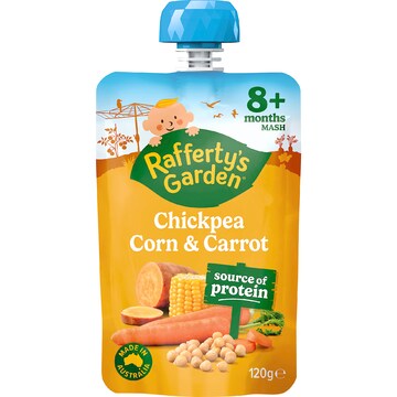 Rafferty's Garden Baby Food Pouch Chickpea Corn & Carrot Protein 8+ Months 120g