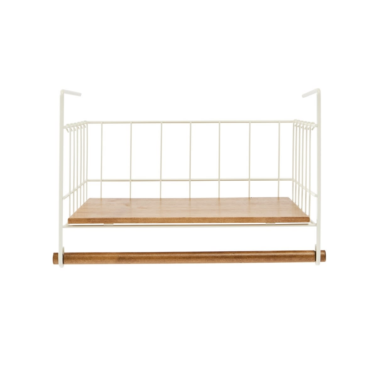 Off White and Acacia Undershelf Basket