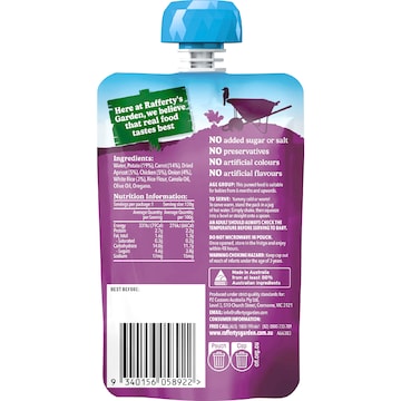 Rafferty's Garden Baby Food Pouch Chicken Vegetables & Rice 6+ Months 120g