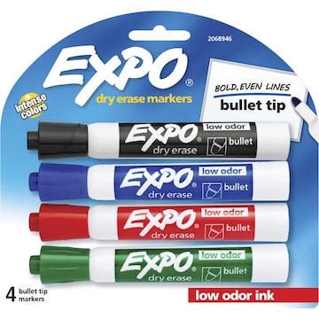 Expo Whiteboard Marker Pens Bullet Tip Assorted Colours 4 pack