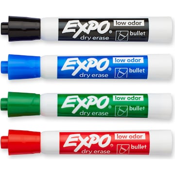 Expo Whiteboard Marker Pens Bullet Tip Assorted Colours 4 pack