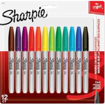 Sharpie Permanent Marker Pens Fine Point Assorted Colours 12 pack