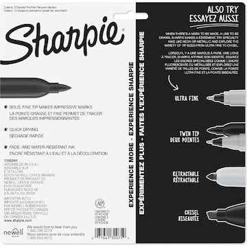 Sharpie Permanent Marker Pens Fine Point Assorted Colours 12 pack